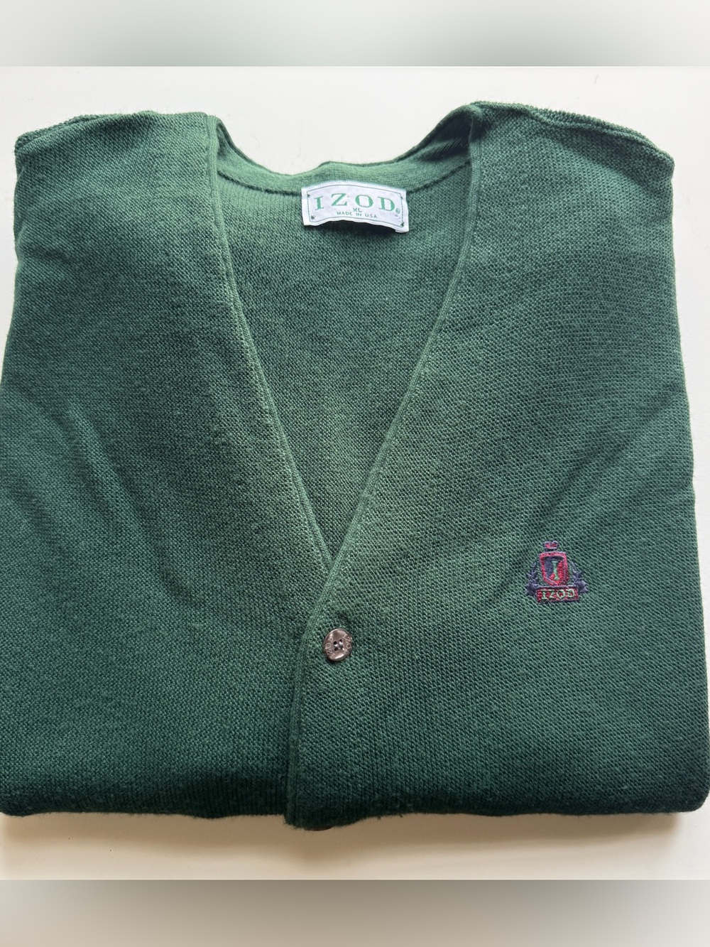 Izod Dark Green V-Neck Button Cardigan Sweater